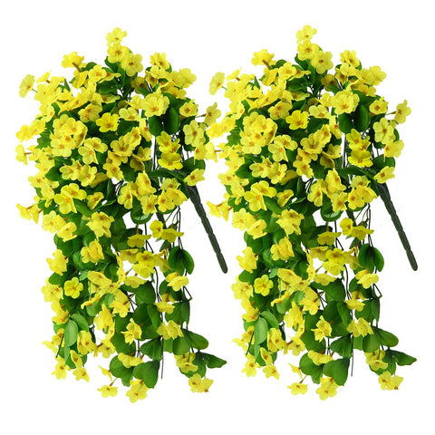 ZFProcess artificial hanging flowers in yellow brighten porches and patios.