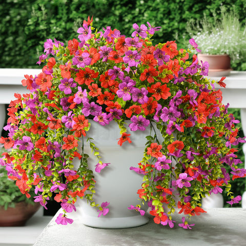 ZFProcess artificial hanging flowers daisy purple red on branch for outdoor decor, UV resistant for sunny porches.