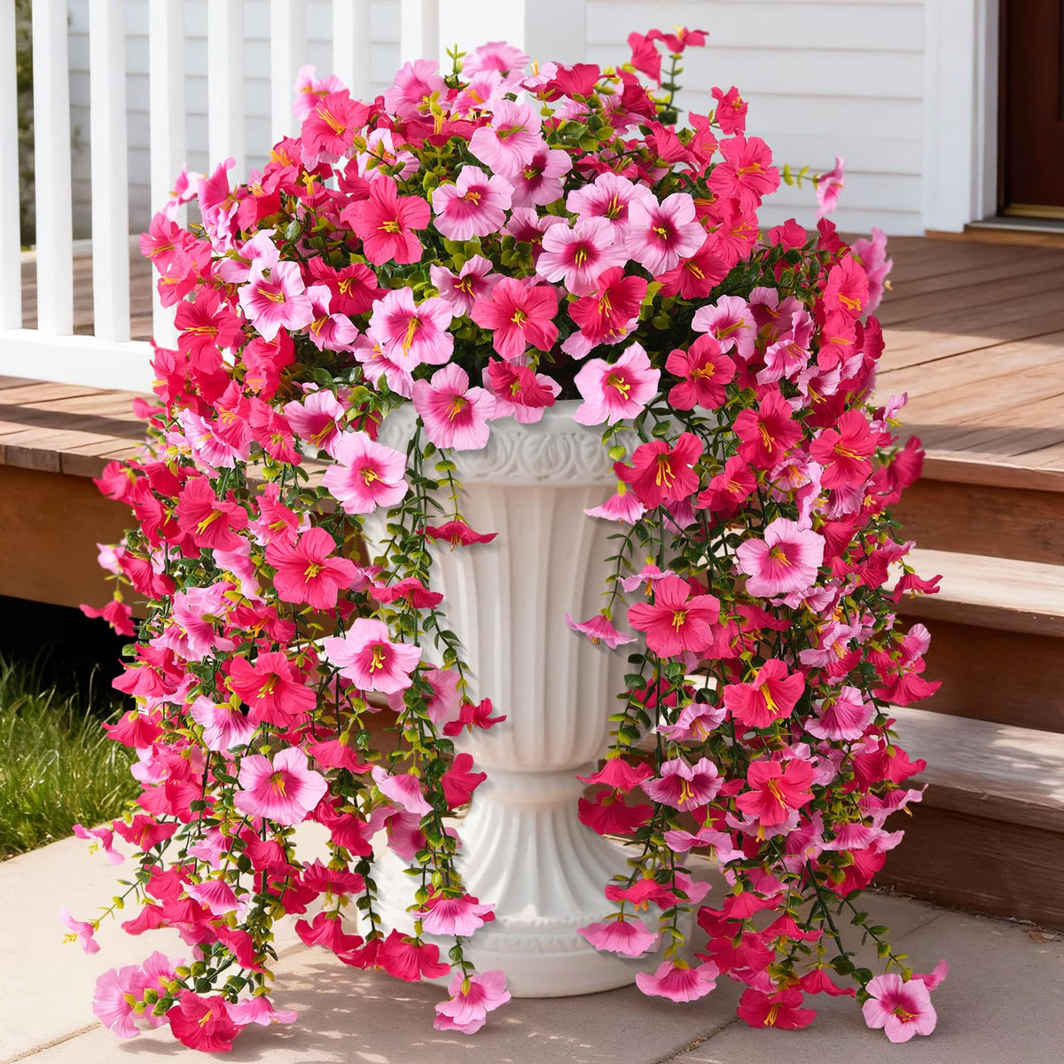 ZFProcess artificial morning glory hanging flowers in rose red and pink for charming outdoor decor