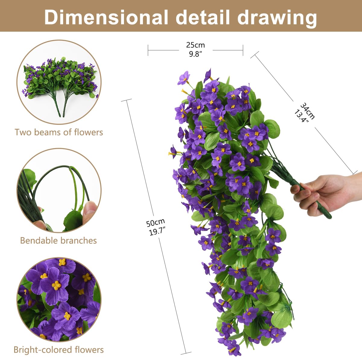 ZFProcess artificial hanging flowers for garden or balcony with UV resistance.