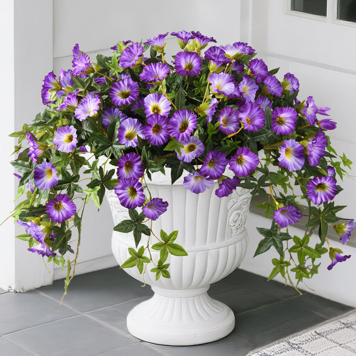 ZFProcess artificial petunias hanging flowers in purple add vibrant porch color.