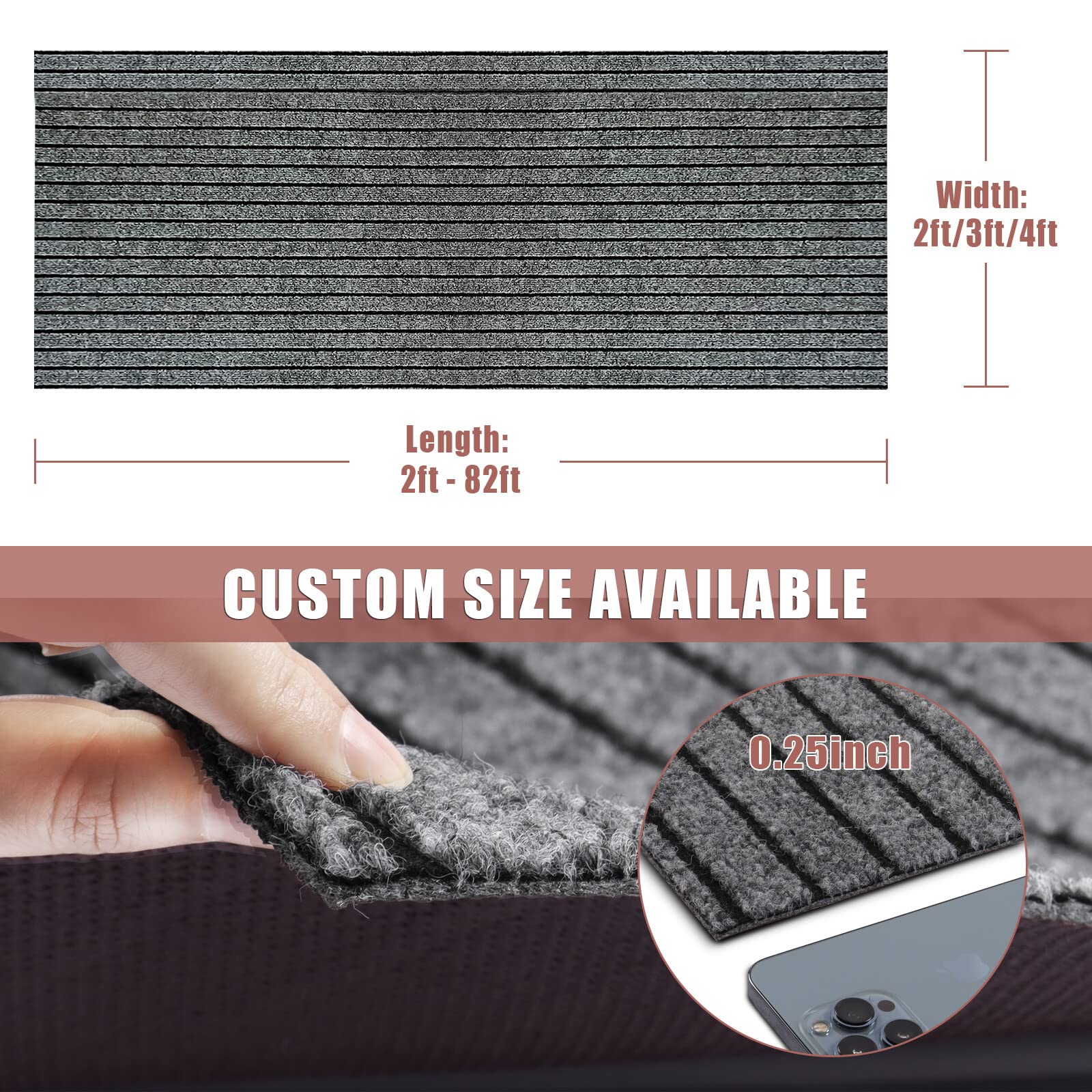 ZGR Runner Rug gray-black stripe enhances style in busy hallways with durable surface.