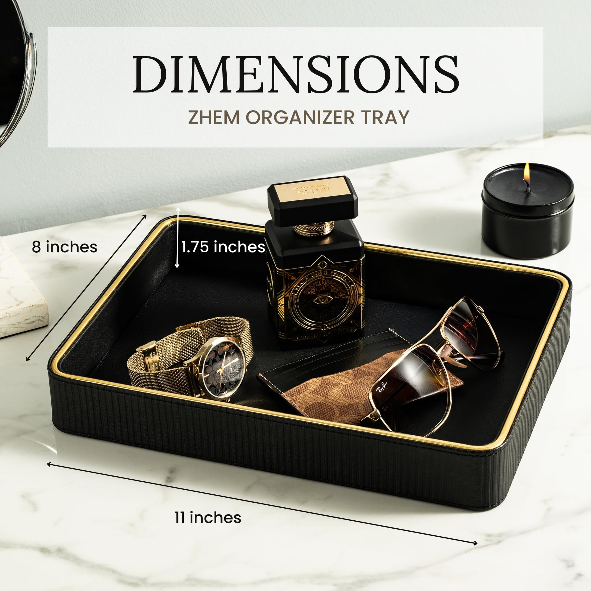 ZHEM leather catchall tray close stitching detail emphasizes hand-stitched craftsmanship.