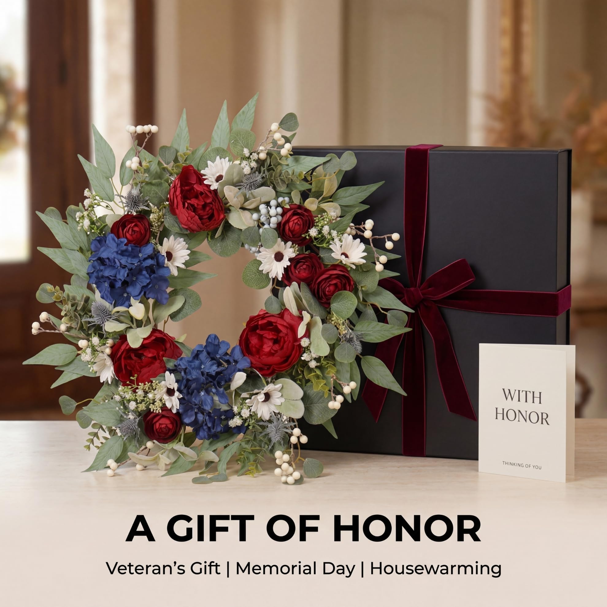 Zhemobang patriotic wreath suitable for front porch holiday decor.