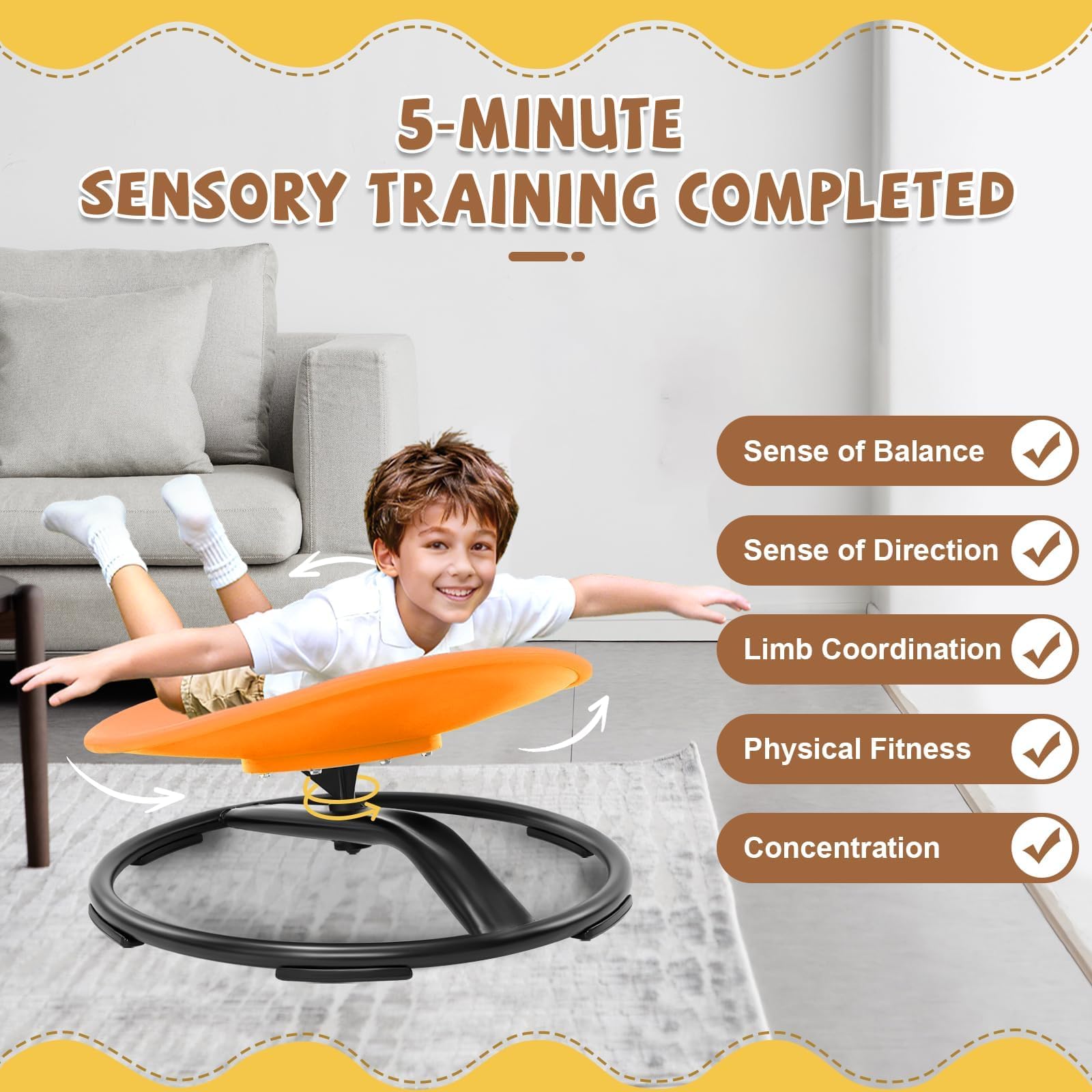 Zhenx Spinning Chair kid using in school demonstrates gentle vestibular input for focus.