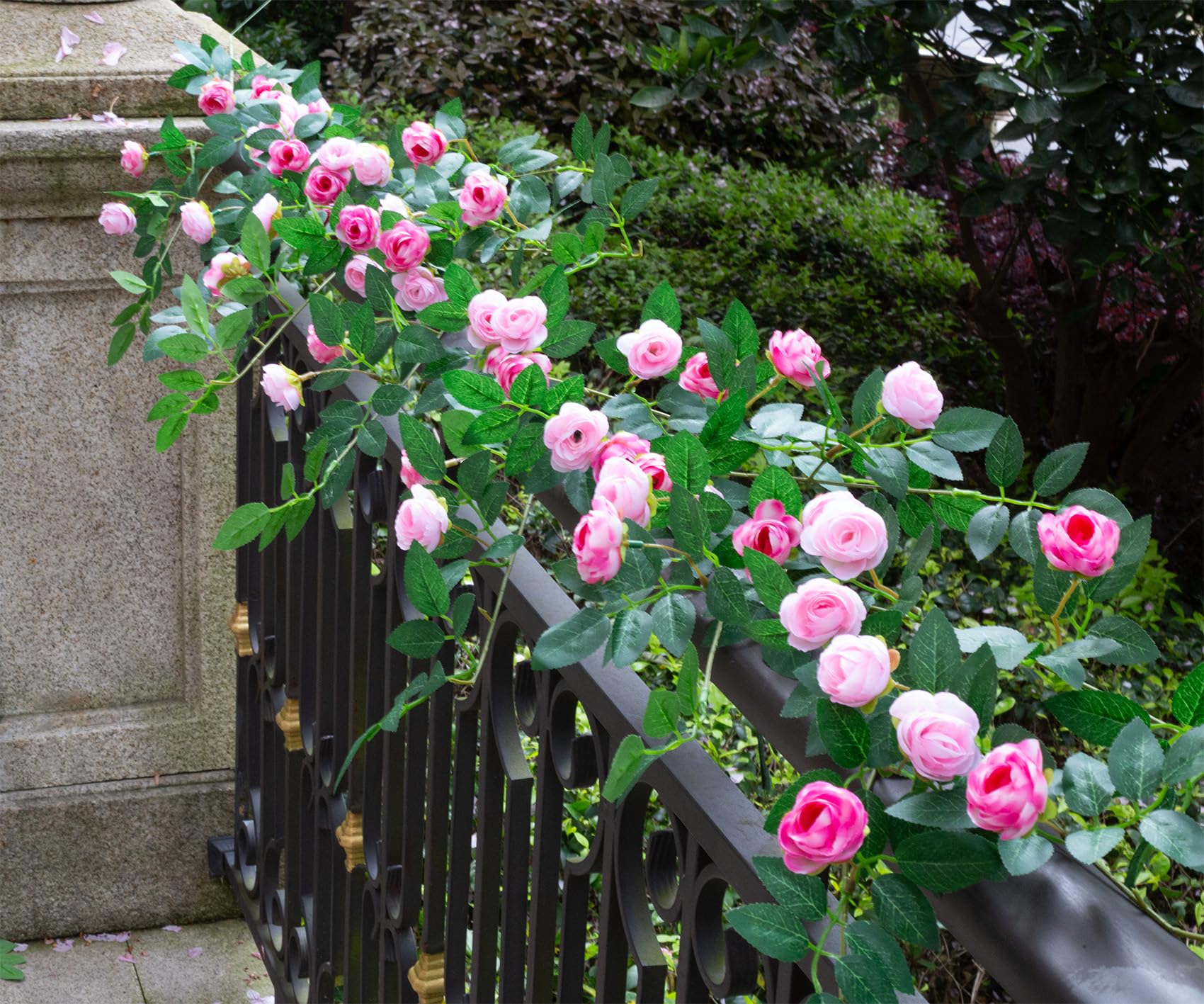 Zhixinyue rose vine closeup with lush blooms for lifelike look.