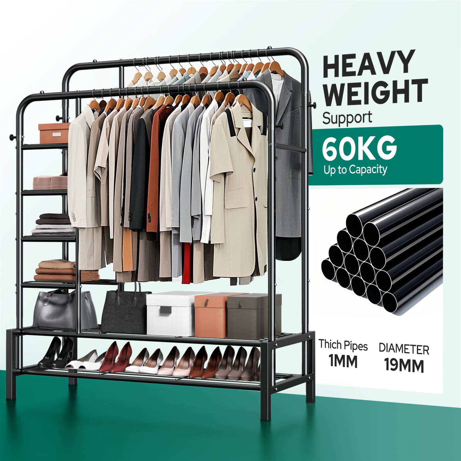 ZHKINGGS clothes rack bottom shelves for folded clothes and shoes storage.