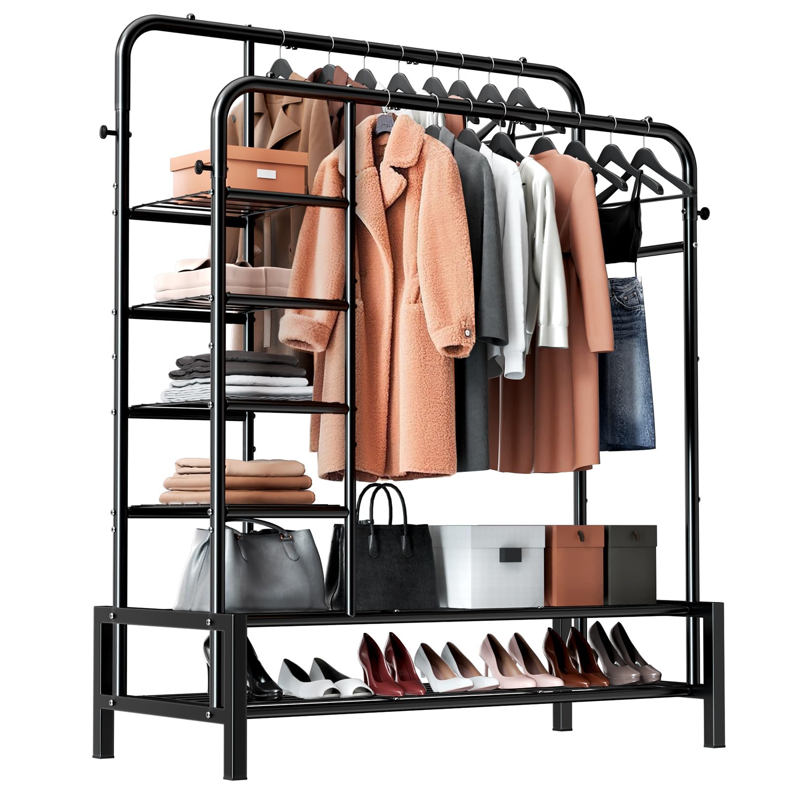 ZHKINGGS clothes rack with double-rod design for flexible hanging storage.