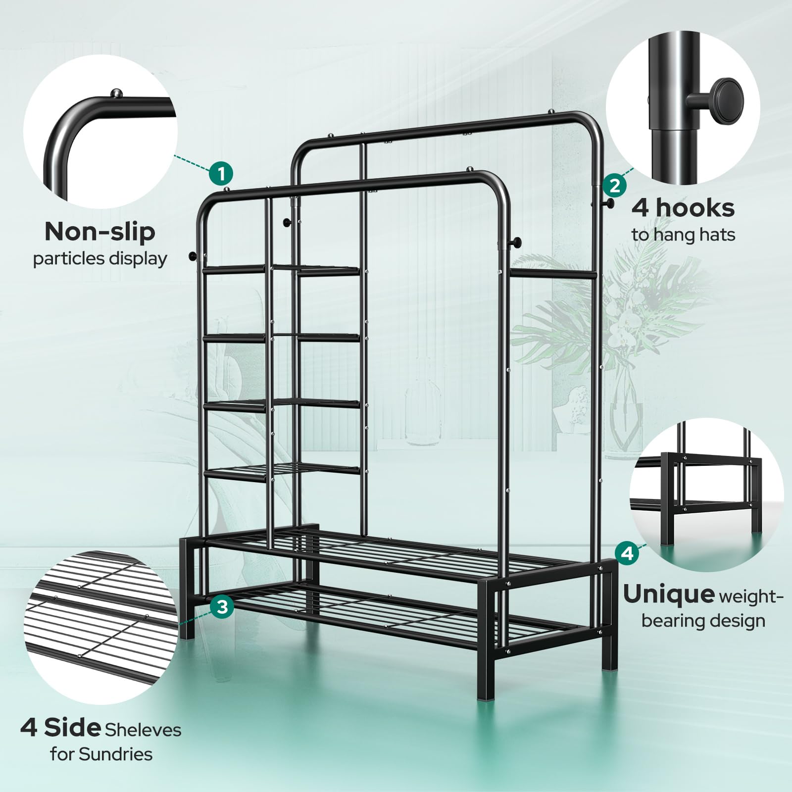 ZHKINGGS four side shelves for easy access to accessories and small items.