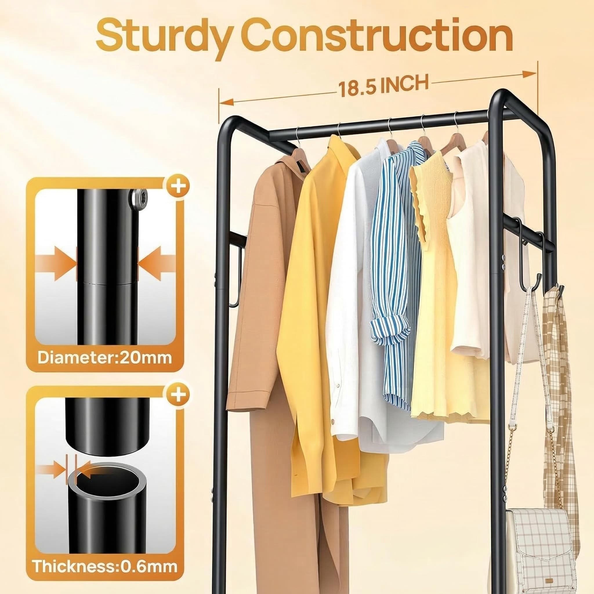ZHKINGGS clothes rack with wheels three metal shelves for clothing and items
