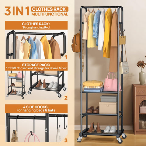ZHKINGGS clothes rack with wheels bottom storage area for shoes or boxes