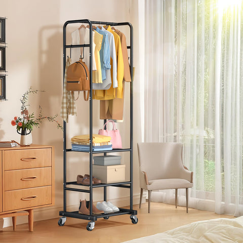 ZHKINGGS clothes rack with wheels side view highlighting sturdy frame and mobility
