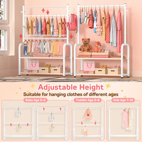 ZHKINGGS dress-up rack with two rods highlighting versatile height adjustments for toddlers.