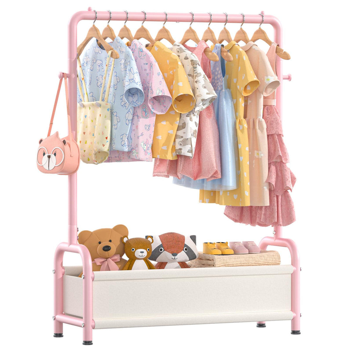 ZHKINGGS kids clothes rack assembly shows quick setup and stable base.