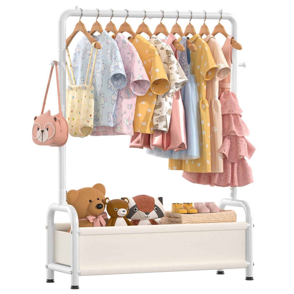 ZHKINGGS kids clothes rack with hanging area for easy dress-up access.