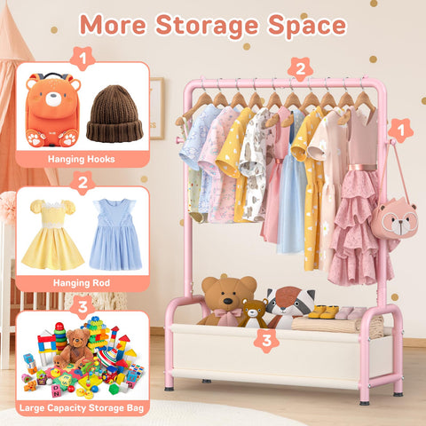 ZHKINGGS kids clothes rack hanging rod at toddler height enables easy access.