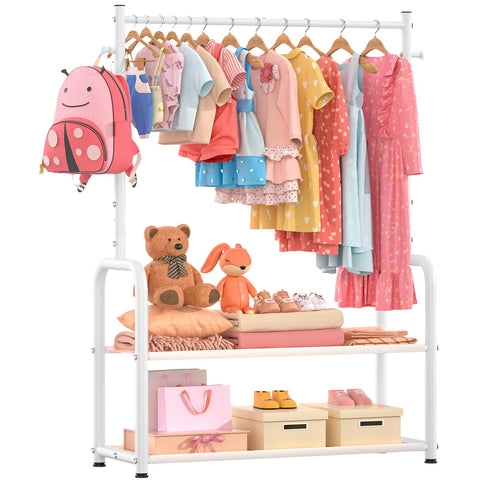ZHKINGGS kids clothing rack side view showing adjustable hanging rods for growing wardrobes.