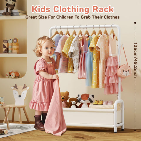 ZHKINGGS kids dress-up rack showing sturdy base for safe play storage.
