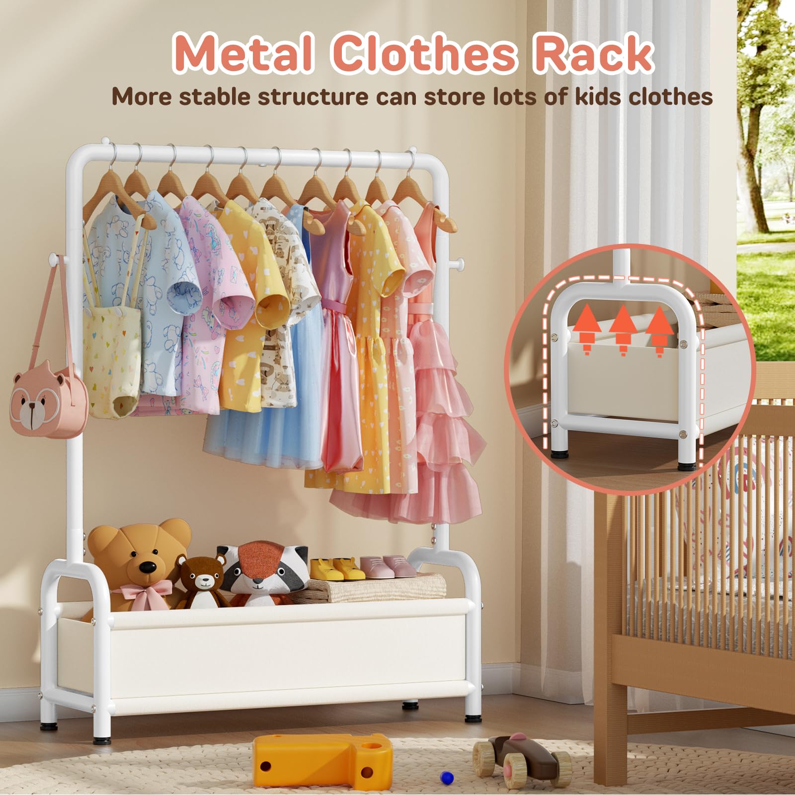 ZHKINGGS kids wardrobe base emphasizes stability and anti-tip design.