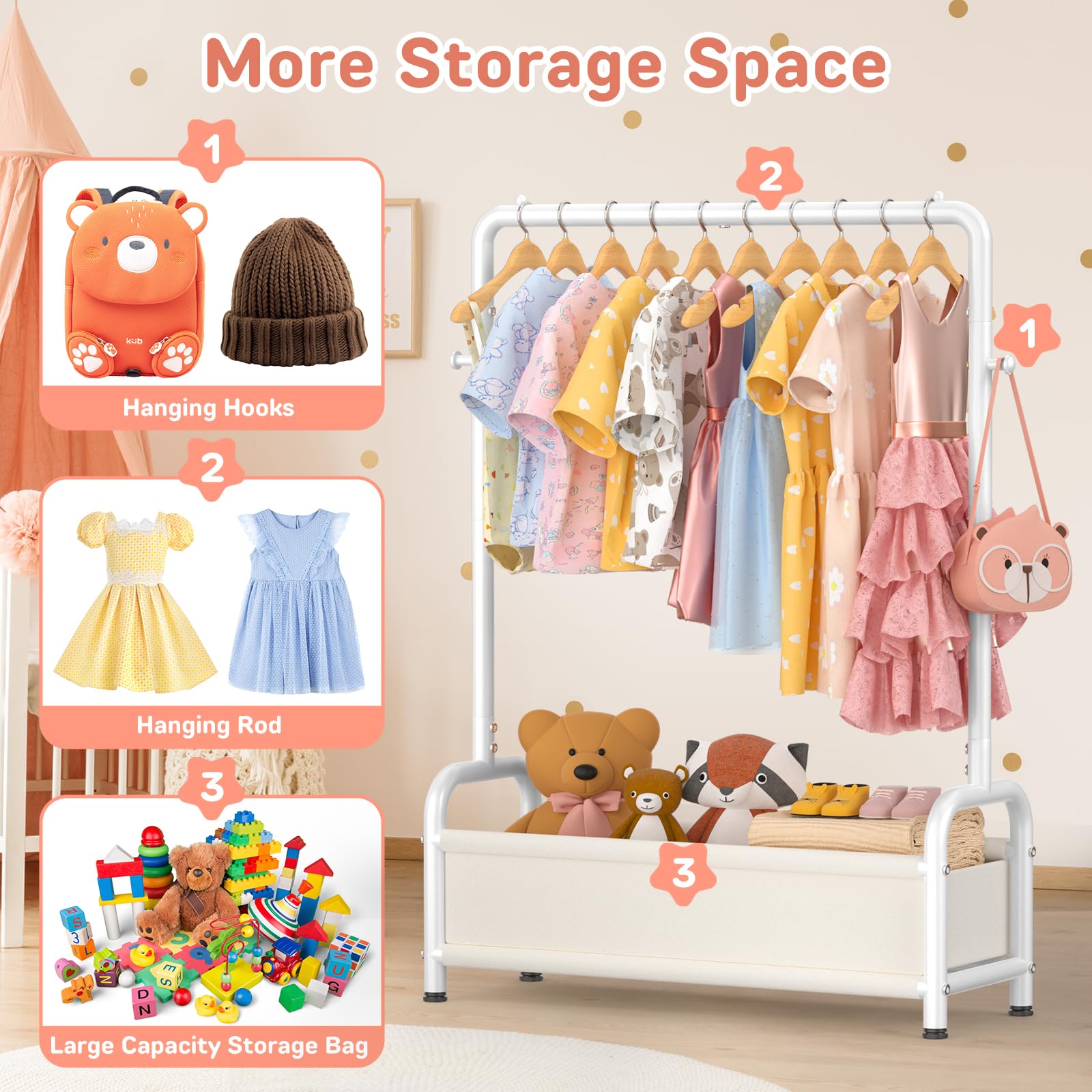 ZHKINGGS wardrobe with bottom basket for toys and clothes storage.