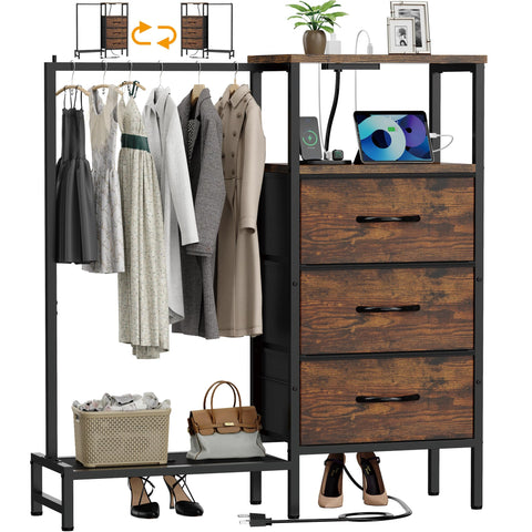 ZHNSYDN dresser with hanging rack shows vertical storage for coats