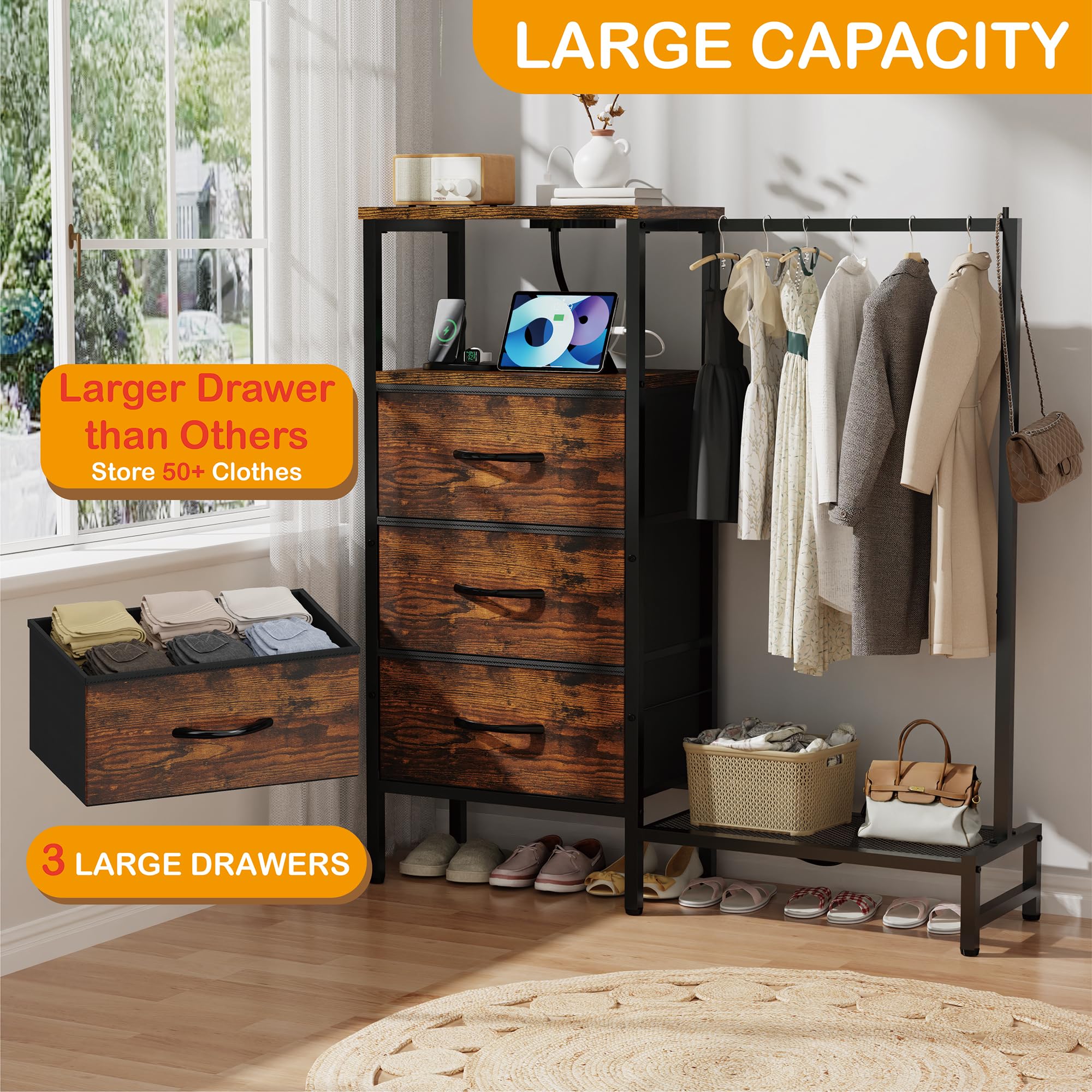 ZHNSYDN dresser metal frame detail emphasizes sturdy construction