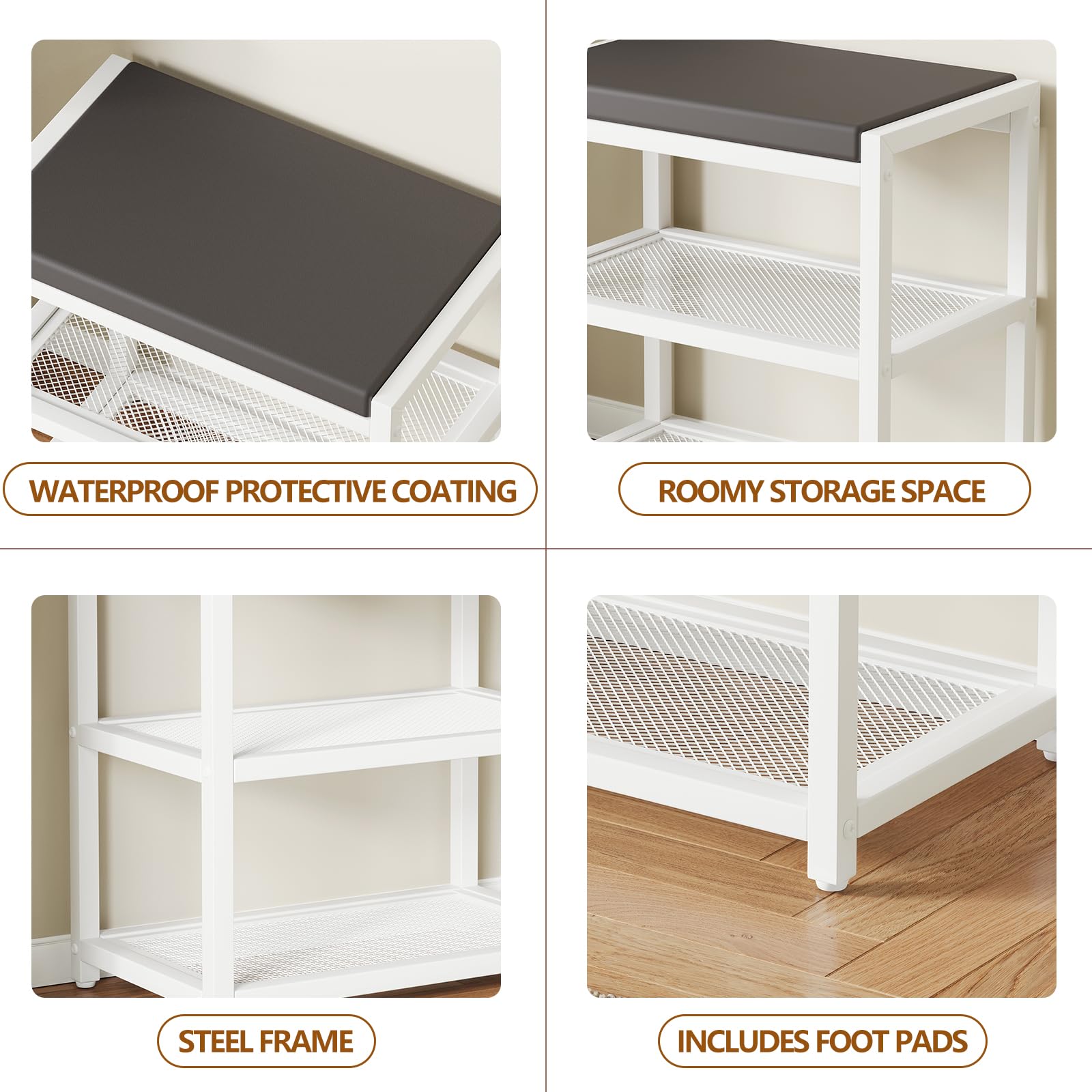 ZHOOGE Small Shoe Bench in foyer space for quick, organized shoe changes.