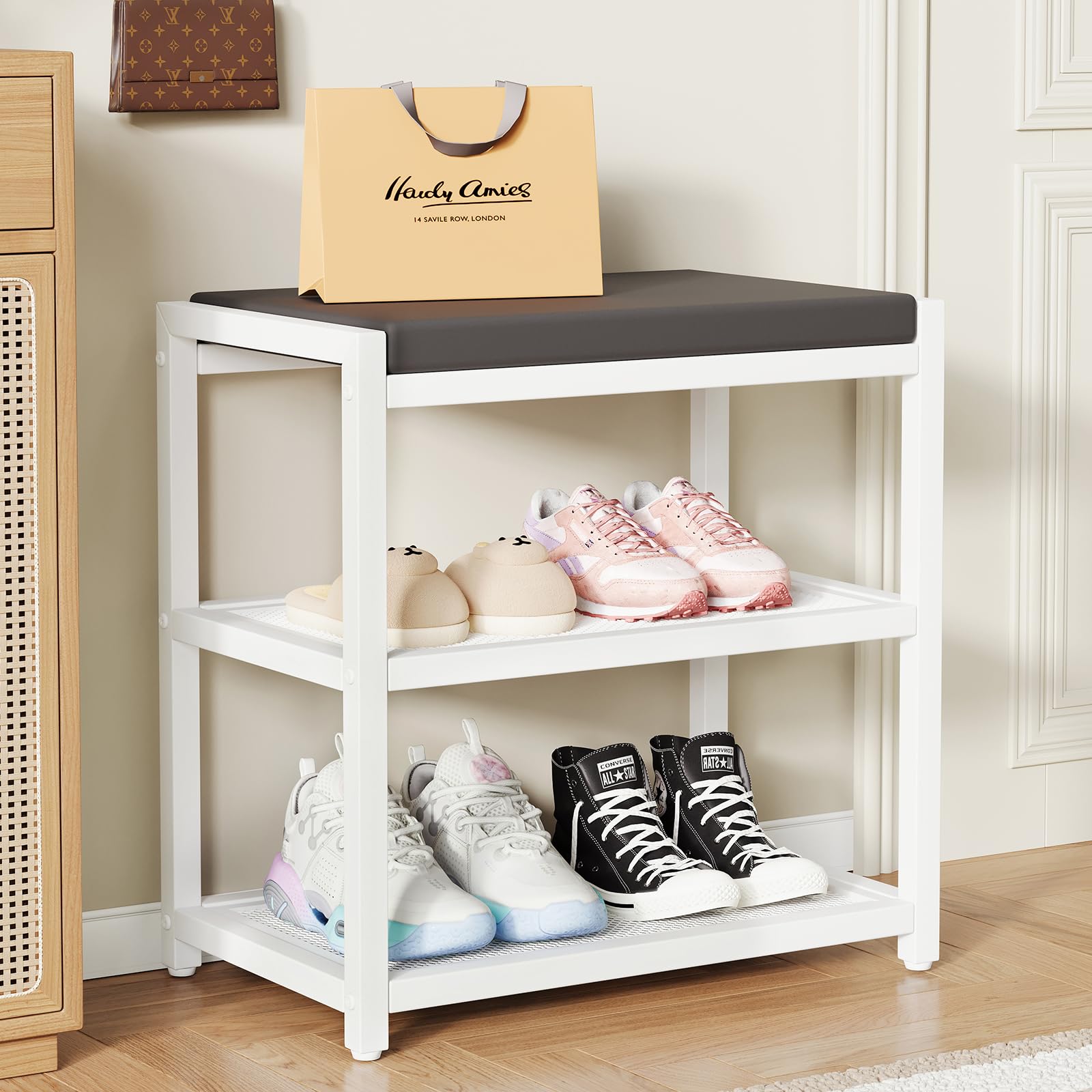 ZHOOGE Small Shoe Bench seat cushion provides comfortable seating for daily shoe changes.