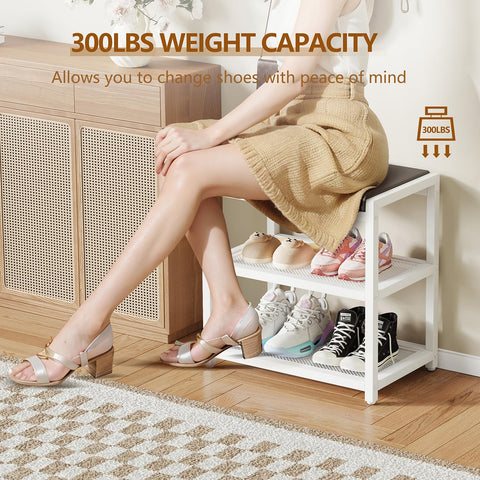 ZHOOGE Small Shoe Bench storage area helps organize shoes and bags neatly.