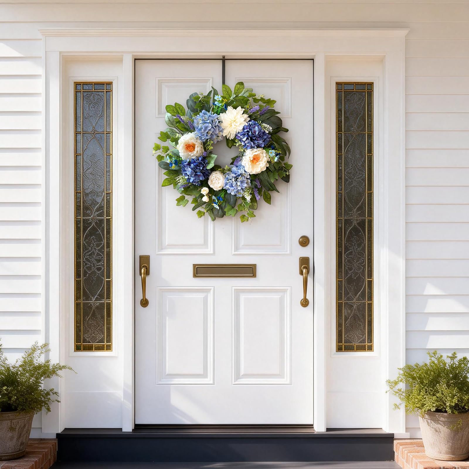 Zhoree front-door wreath showcases natural greenery for a welcoming entry.