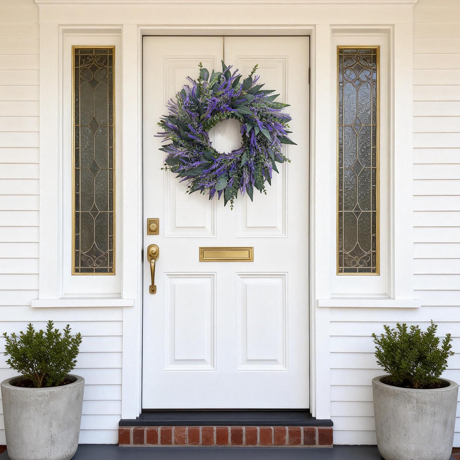 Zhoree 26-inch wreath on front door highlights full greenery for curb appeal