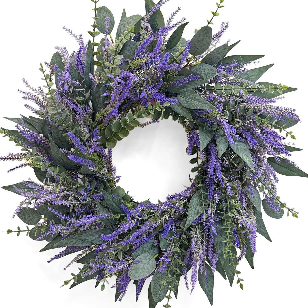 Zhoree Lavender Eucalyptus Wreath close-up of lavender blossoms for door decor