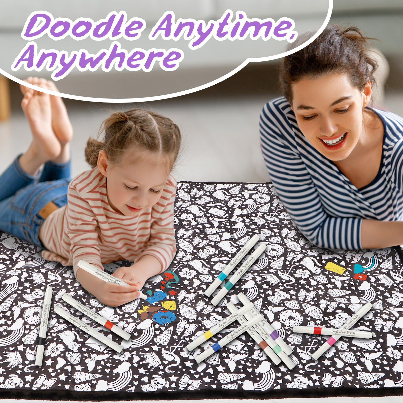 ZHOYIMIMI color-your-own blanket shown with 12 markers for creative expression.