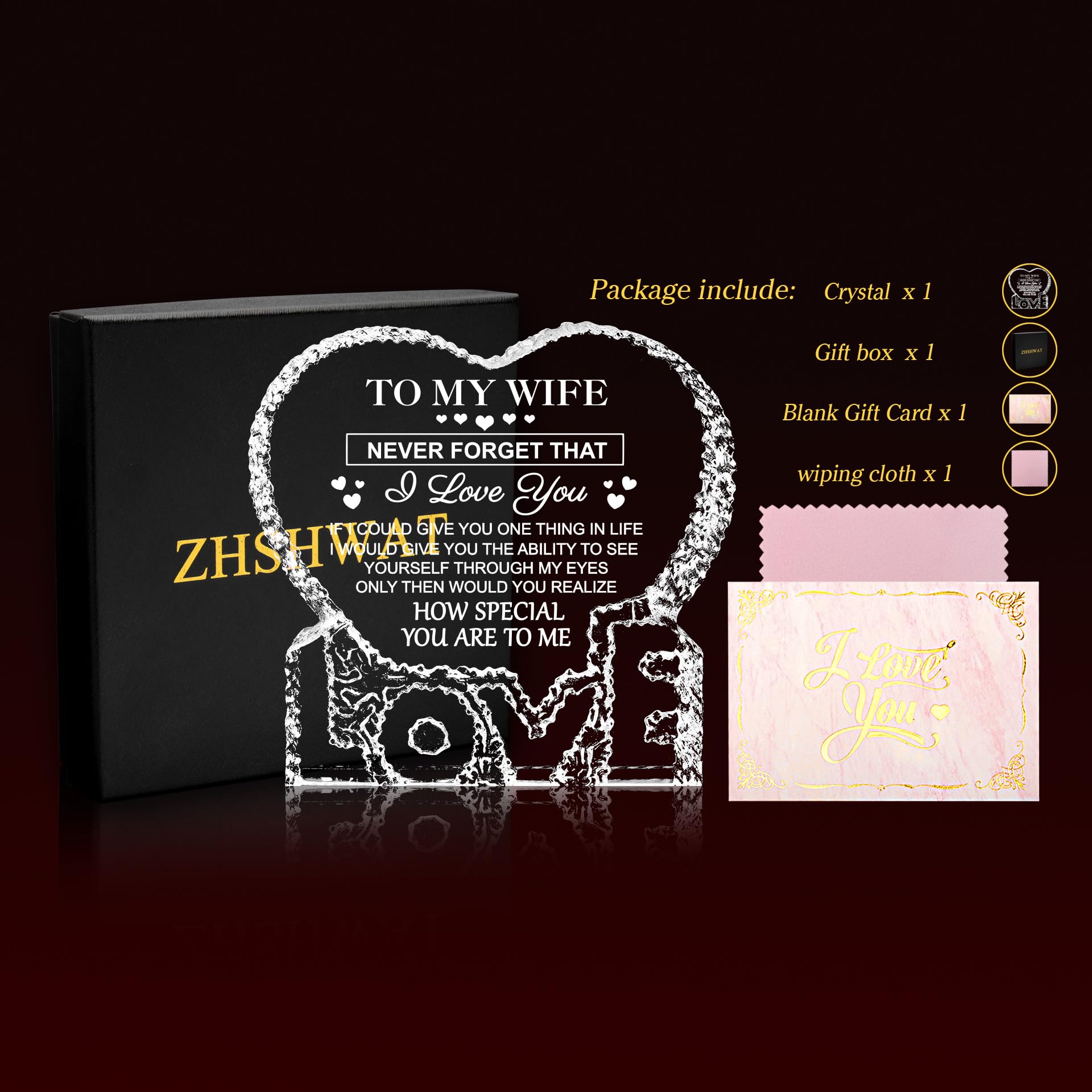 ZHSHWAT high quality K9 crystal, crystal clear and enduring.