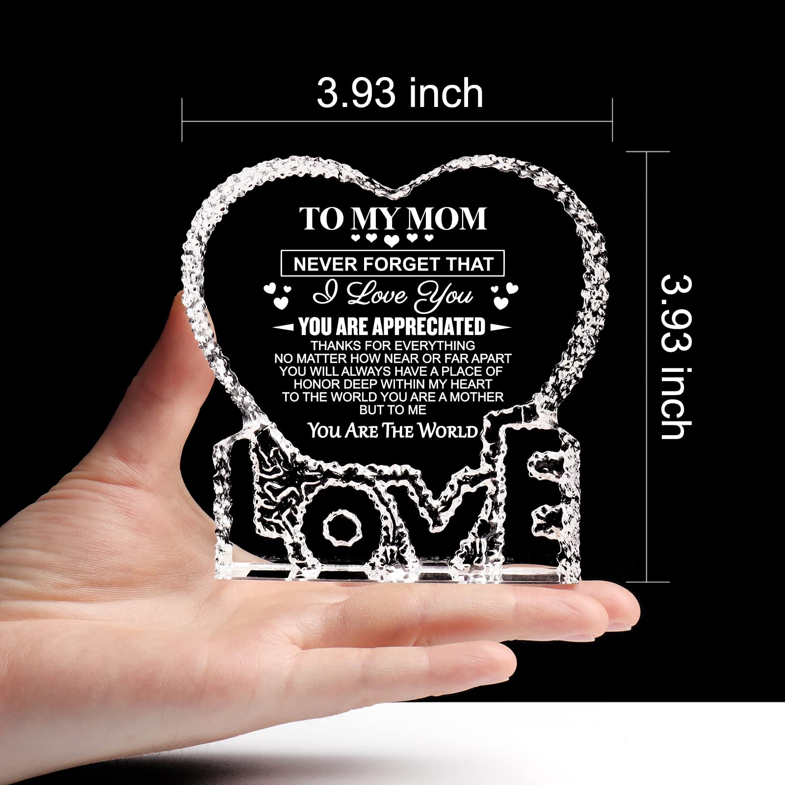 ZHSHWAT Mothers Day crystal, 3.9-inch size, fits neatly on a shelf.