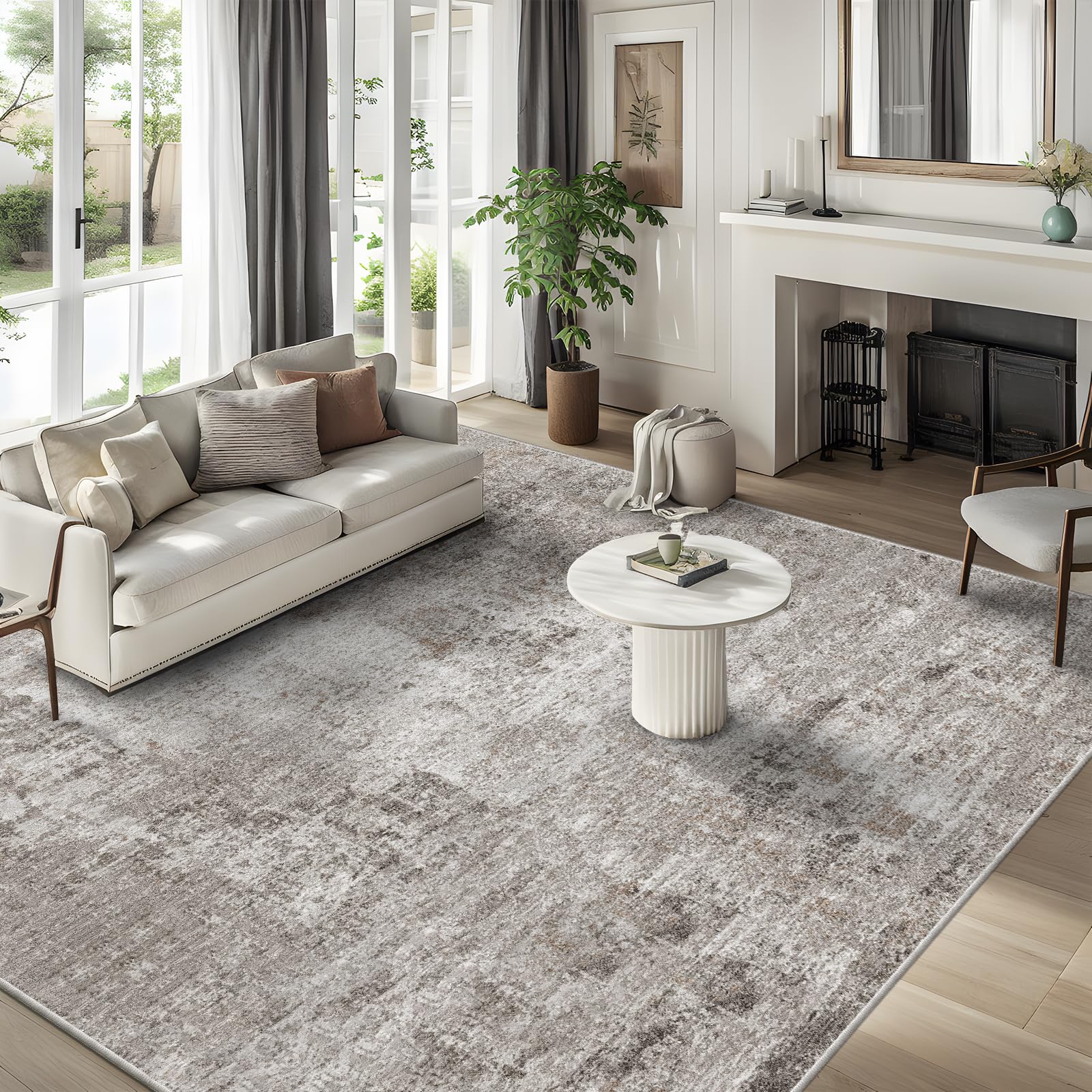 ZHXXUJ 10x10 rug in beige and grey with close-up texture for soft comfort.