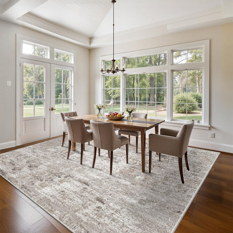 Living room with neutral beige-grey rug from ZHXXUJ in a modern setup.