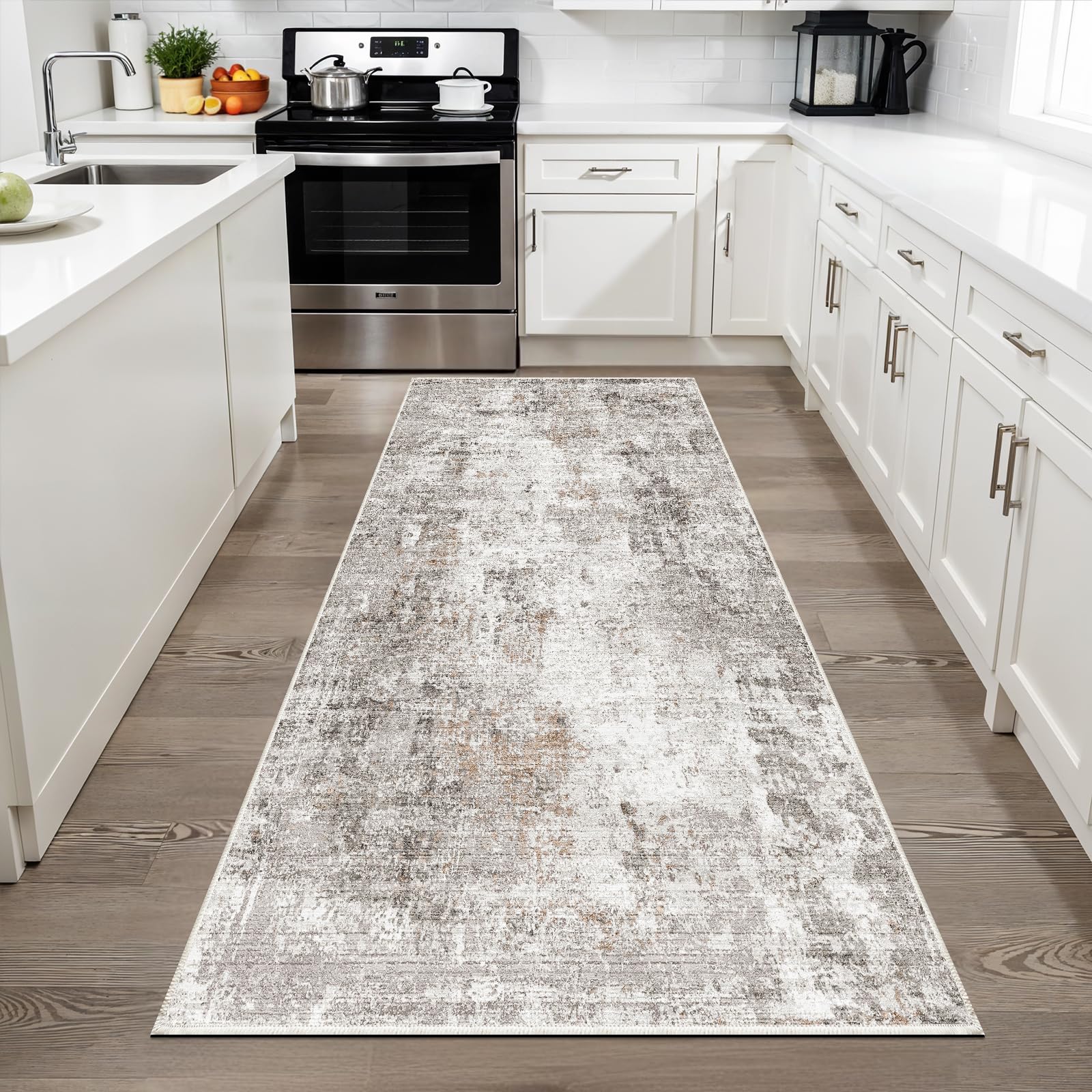 ZHXXUJ 3x6 washable non-slip kitchen runner in brown complements living spaces
