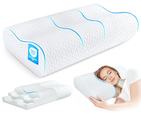 Zibroges cervical neck pillow front view highlights ergonomic contour for comfortable alignment.