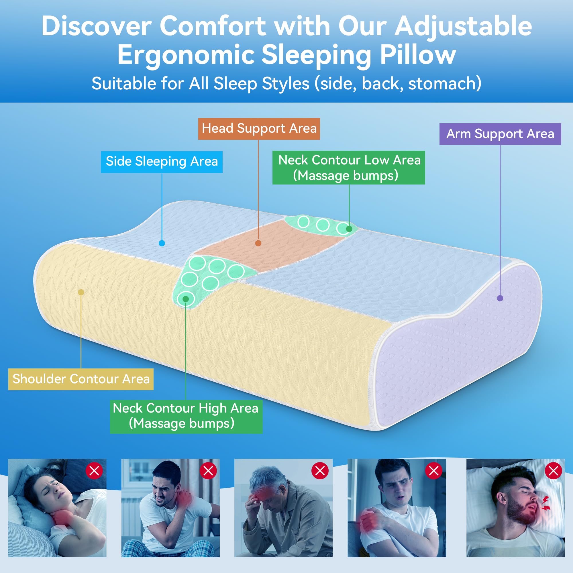 Zibroges cervical pillow with massage bumps targets neck tension for relaxed sleep
