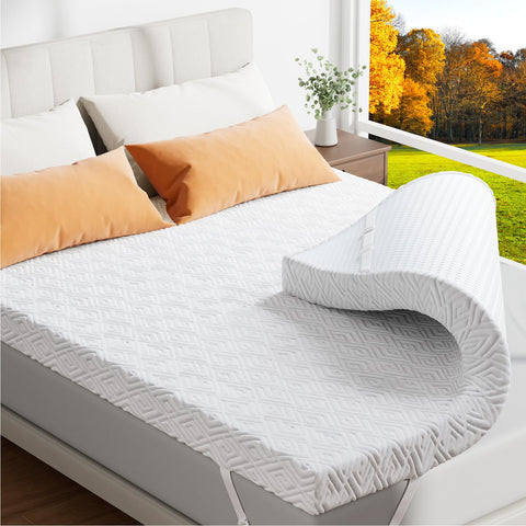 Zibroges memory foam topper closeup showing cooling gel and breathable surface