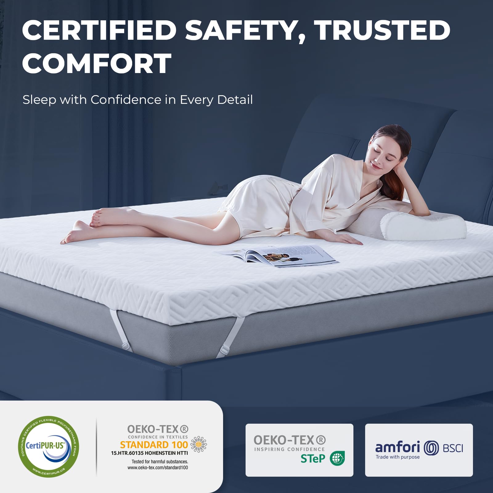 Zibroges memory foam topper non-slip strap demonstrates secure placement