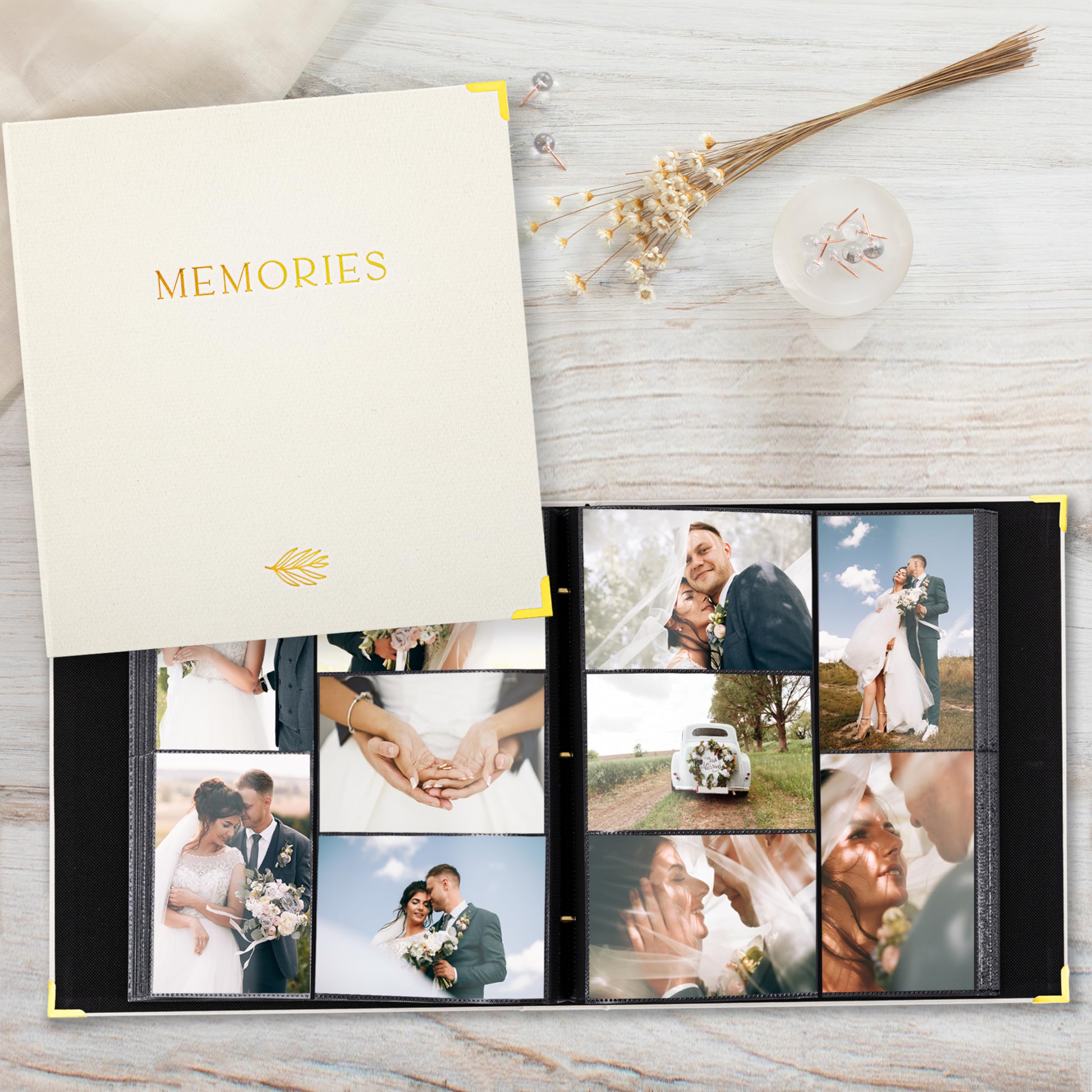 ZICOTO linen photo album interior layout supports vertical and horizontal photos for versatile storytelling.