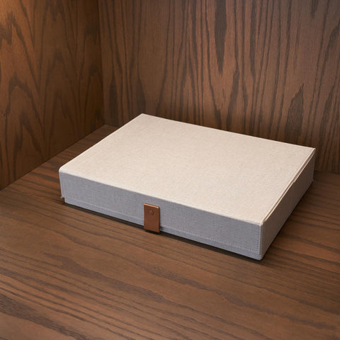 ZICOTO baby keepsake box in linen for mementos and photos.
