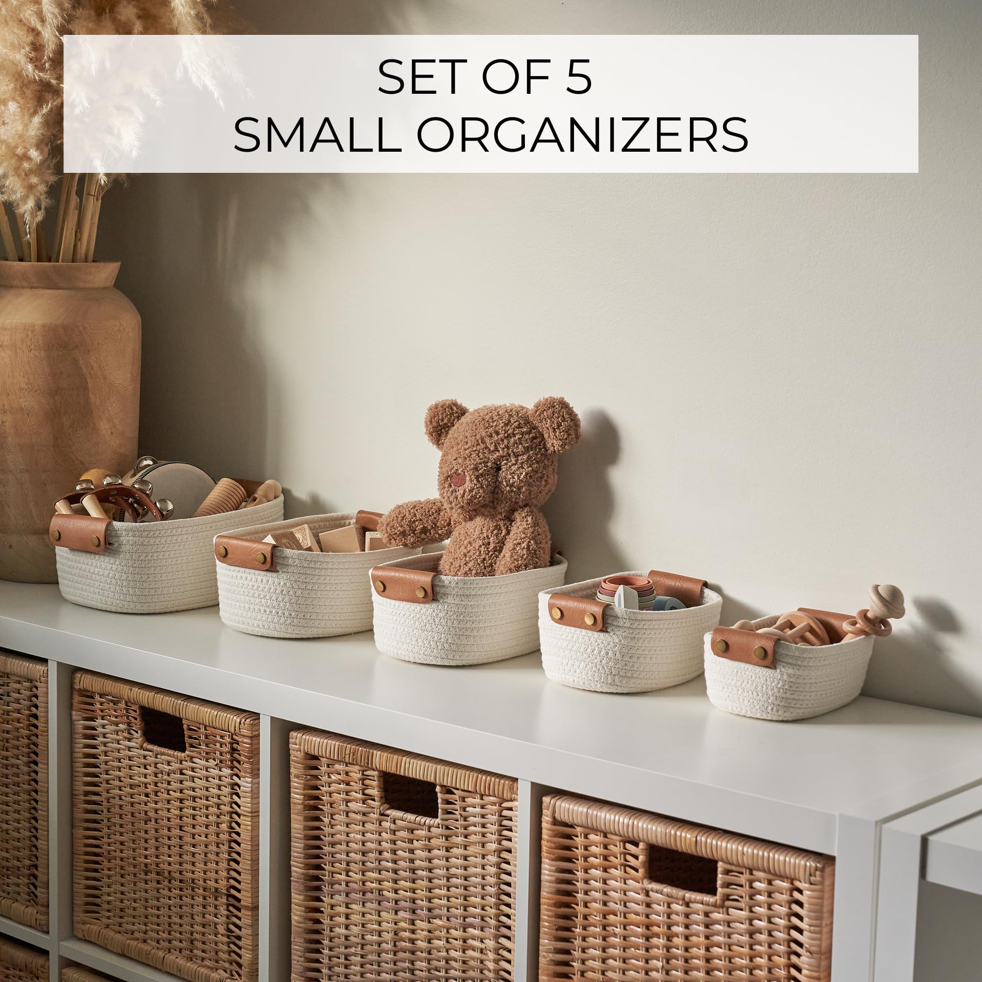 ZICOTO bathroom storage basket with leather handles, keeps toiletries tidy.