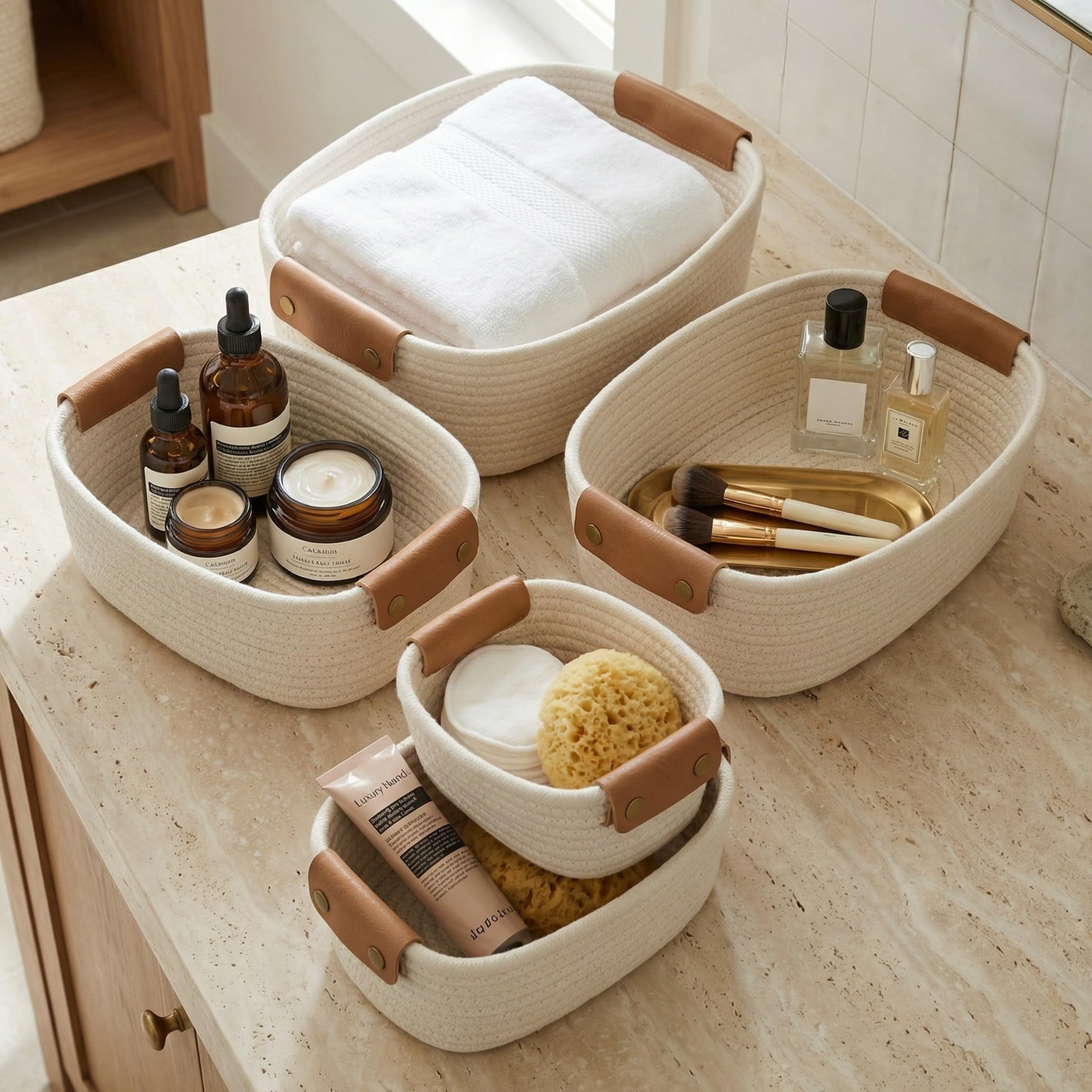 ZICOTO storage basket set of five, front view, showcasing organized shelves.