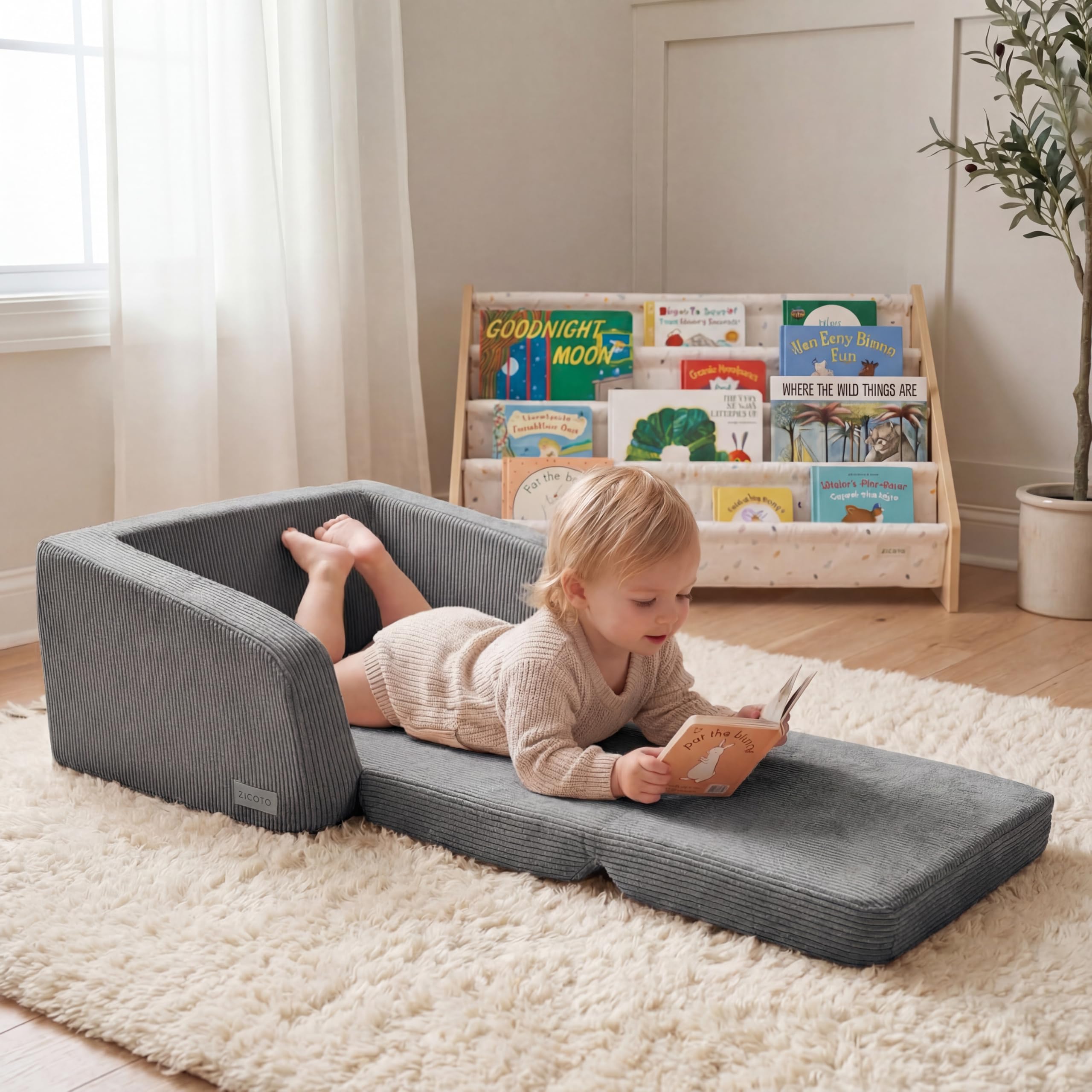 ZICOTO comfy kids chair into-lounge – expands into a cozy 2-in-1 lounging spot.