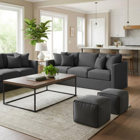 ZICOTO pouf with modern boucle cover adds chic appeal to any room.