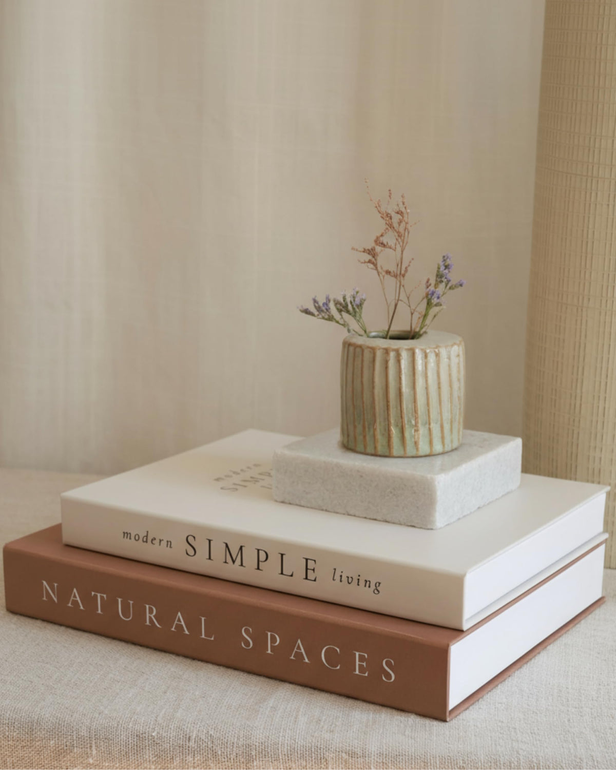 ZICOTO decorative books on a coffee table enhancing sophisticated living room ambiance.