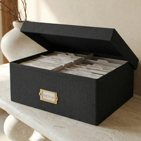 ZICOTO decorative photo box with lid adds elegant storage for cherished memories.